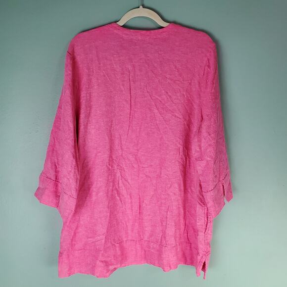 Lands End Womens Pink Split Neck Linen Blend 3/4 Sleeve Tunic Top Size XL - Picture 2 of 6